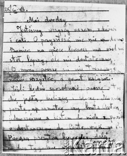 25.12.1943, brak miejsca.
List więźnia prawdopodobnie obozu koncentracyjnego.
Fot. NN, kolekcja Cezarego Chlebowskiego, zbiory Ośrodka KARTA