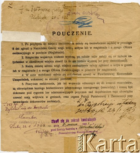 24.01.1922, Lisko, Polska.
Pouczenie.
Fot. NN, zbiory Adeli Kozlowski i Eugeniusza Zacharko, reprodukcje cyfrowe w  Bibliotece Polskiej im. Ignacego Domeyki w Buenos Aires (Biblioteca Polaca Ignacio Domeyko) i w Ośrodku KARTA w Warszawie
