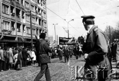 1.05.1971, Gdańsk, Polska
Pochód pierwszomajowy, manifestanci z hasłem: 