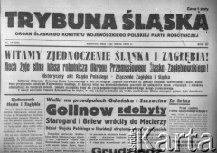 l9.03.1945, Katowice, Śląsk, Polska.
Trybuna Śląska, artykuł na pierwszej stronie: 