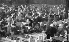 1987, Warszawa, Polska.
Dzień Zaduszny na Powązkach, rodziny przy grobach.
Fot. Jarosław Tarań, zbiory Ośrodka KARTA [87-78] 
