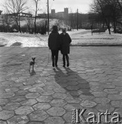 03.03.1968, Warszawa, Polska.
Powiśle, para z psem spacerująca w słońcu.
Fot. Jarosław Tarań, zbiory Ośrodka KARTA