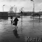 Luty 1968, Warszawa, Polska.
Fragment ulicy w czasie wiosennej ulewy.
Fot. Jarosław Tarań, zbiory Ośrodka KARTA