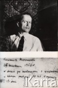 25.04.1956, Warszawa, Polska.
Kazimierz Moczarski - portret wykonany dzień po zwolnieniu z więzienia. Fotografia została zamieszczona w nr 6 pisma niezależnego 