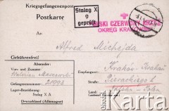 1942, III Rzesza Niemiecka
List wysłany przez więźnia Stalagu X Waleriana Maszewskiego do Alfreda Michejdy zamieszkałego w Krakowie.
Fot. NN, zbiory Ośrodka KARTA, udostępniła Ewa Maszewska
 
