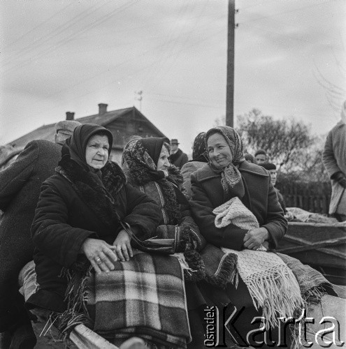 1965, Drohiczyn, woj. białostockie, Polska.
Kobiety na wozie.
Fot. Bogdan Łopieński, zbiory Ośrodka KARTA