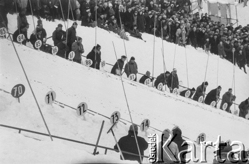 1962, Zakopane, woj. krakowskie, Polska.
Zawody narciarskie FIS.
Fot. Bogdan Łopieński, zbiory Ośrodka KARTA