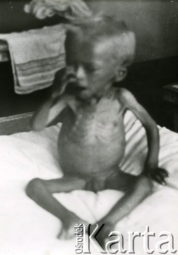 1942, ZSRR.
Wychudzony chłopiec siedzący na szpitalnym łóżku.
Fot. NN, zbiory Ośrodka KARTA, Pogotowie Archiwalne [PAF_033], udostępnił Piotr Balcer