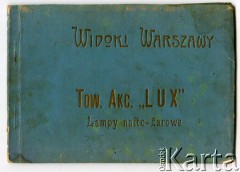 Przed 1914, Warszawa, Królestwo Polskie, Cesarstwo Rosyjskie.
Okładka albumu ze zdjęciami i reklamami 