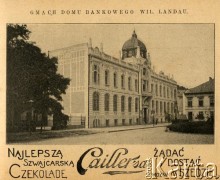 Przed 1914, Warszawa, Królestwo Polskie, Cesarstwo Rosyjskie.
Gmach domu bankowego Wilhelma Landaua. 
Album ze zdjęciami i reklamami 