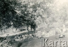 1942-1947, Indie.
Grupa harcerek podczas posiłku.
Fot. NN, udostępnili Czesława i Ryszard Grzybowscy, zbiory Ośrodka KARTA
