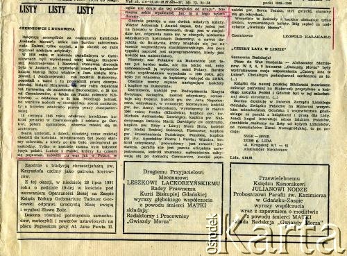 1991, brak miejsca.
List Leopolda Kałakajło zamieszczony na łamach 